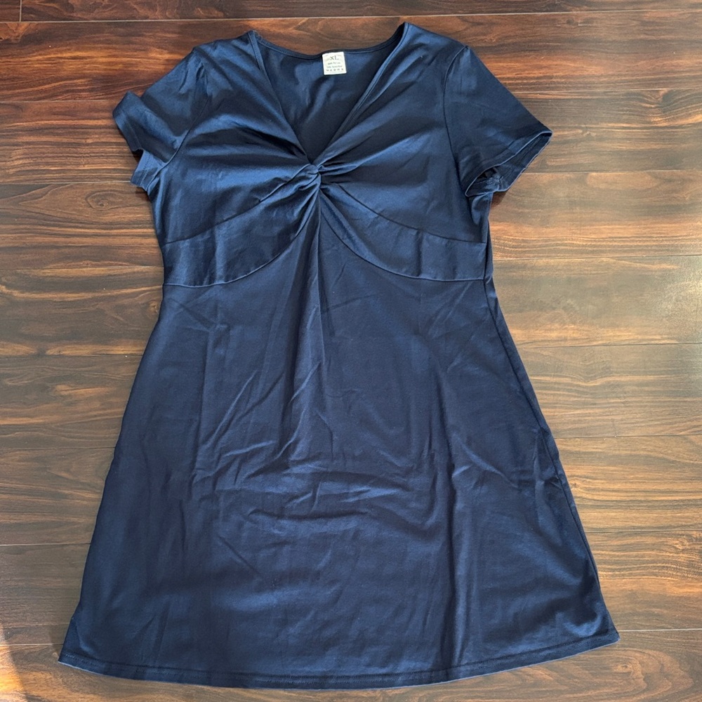 Navy Blue T-Shirt Dress with Knot Front (XL)
